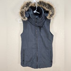 Volcom Gray Hooded Vest with Faux Fur Trim Womens Size Small